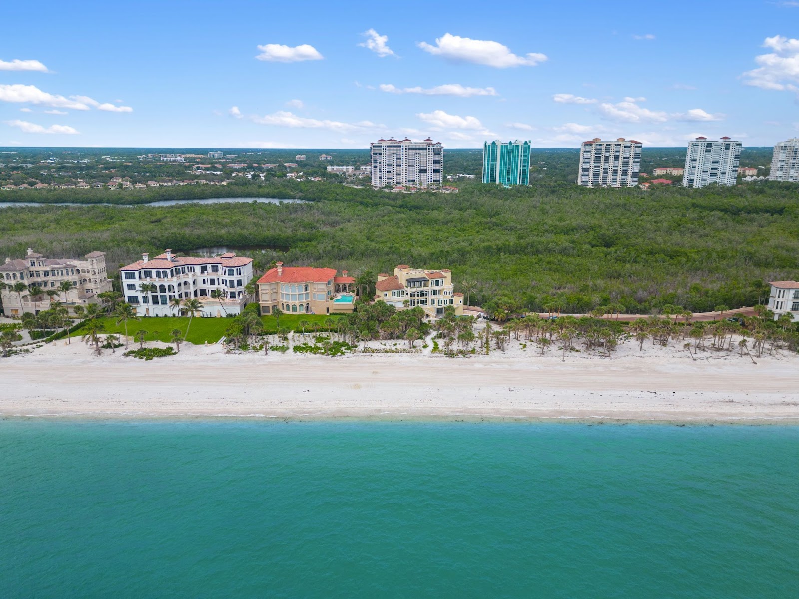 Hurricane restoration occurring on a luxury property in Florida after Hurricane Ian.